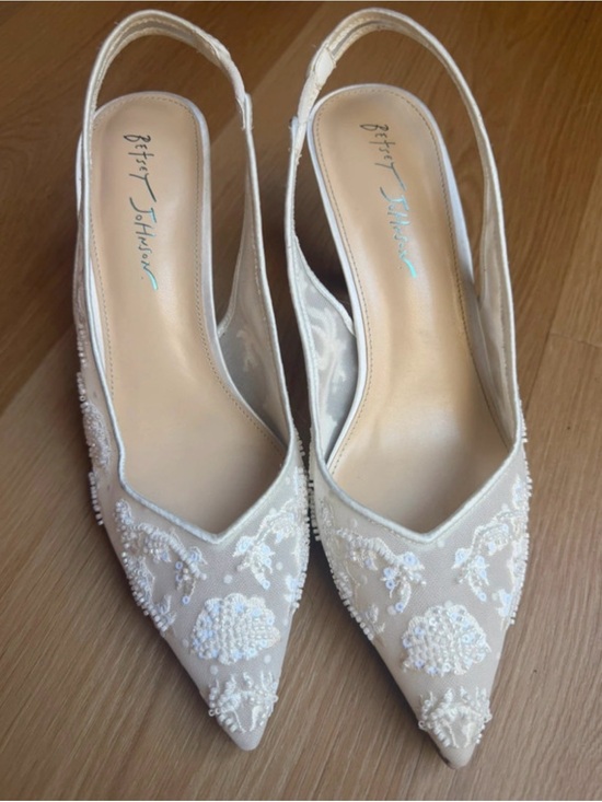 Betsey Johnson Shoes - Betsey Johnson Ivory Beaded Pointed-Toe Slingback Heels
